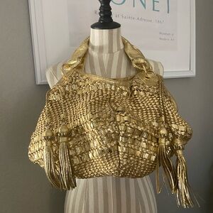 Beverly Feldman Vintage Braided Golden Leather Tassel Handbag- Big Statement
